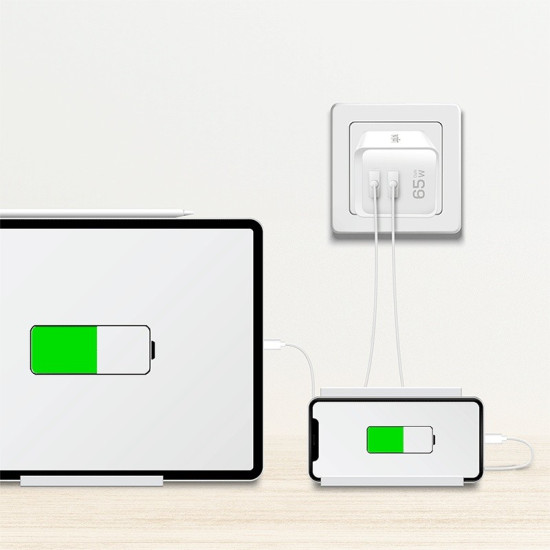 Ładowarka sieciowa 2x USB-C, 65W, biała 