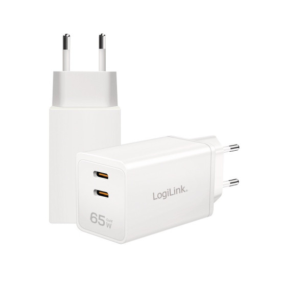 Ładowarka sieciowa 2x USB-C, 65W, biała 