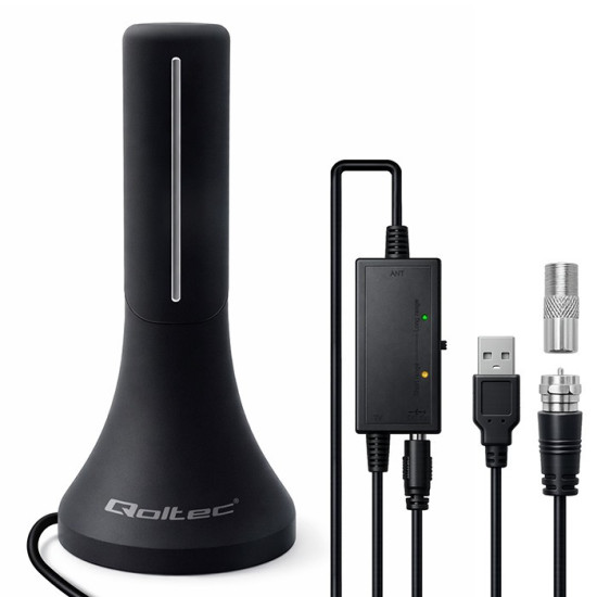 Wewnętrzna antena DVB-T/T2 | wzmacniacz sygnału | 4K | wysoki zysk 32dBi | kabel 4m