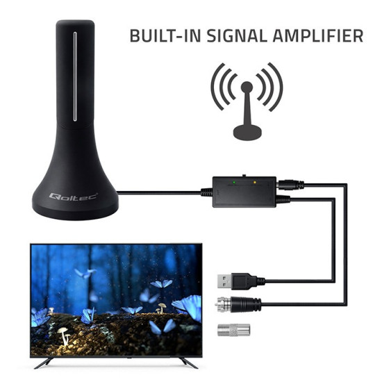 Wewnętrzna antena DVB-T/T2 | wzmacniacz sygnału | 4K | wysoki zysk 32dBi | kabel 4m