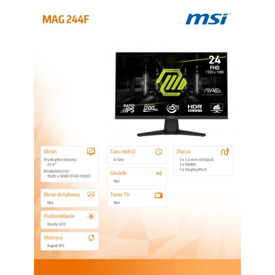 Monitor 23.8 cala MAG 244F LED/FHD/Flat/200Hz/czarny