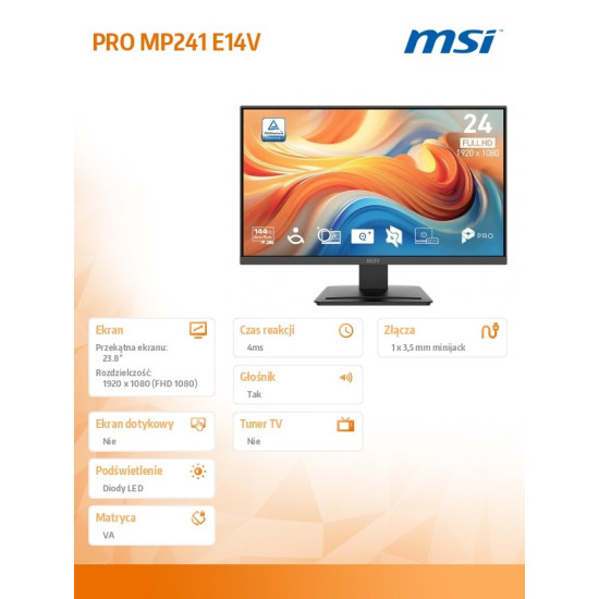 Monitor PRO MP241 E14V 23.8 cala/ LED/FHD/FLAT/144Hz/Czarny