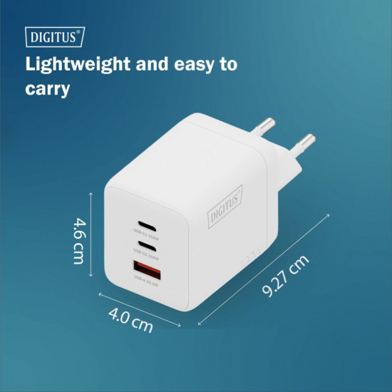 Ładowarka sieciowa/zasilacz USB GaN 100W, 2x USB-C, 1x USB-A, biała