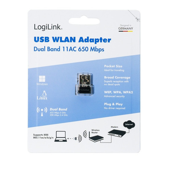 Adapter bezprzewodowy USB WLAN, 11ac, 650Mbit