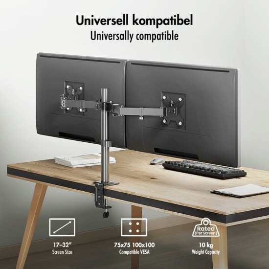 Uchwyt do monitora 2x 17-32',10kg max na ramie 