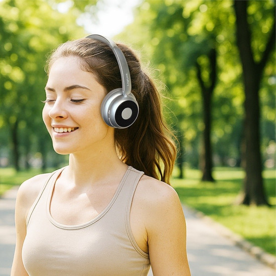 Słuchawki z mikrofonem, BT6.0, ANC, srebrne 