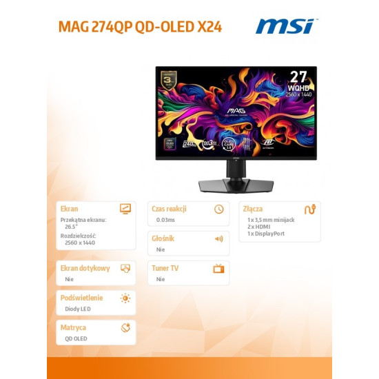 Monitor MAG 274QP QD-OLED X24/26.5/FLAT/QD-OLED/WQHD/240Hz