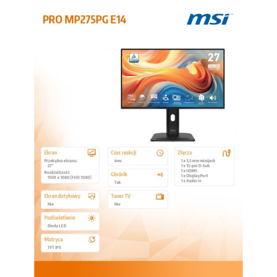 Monitor PRO MP275PG E14 27 cali/LED/FHD/FLAT/144Hz/Czarny