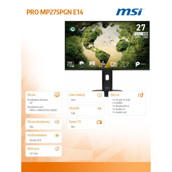 Monitor PRO MP275PGN E14 27 cali/LED/FHD/Zakrzywiony/144Hz/Czarny