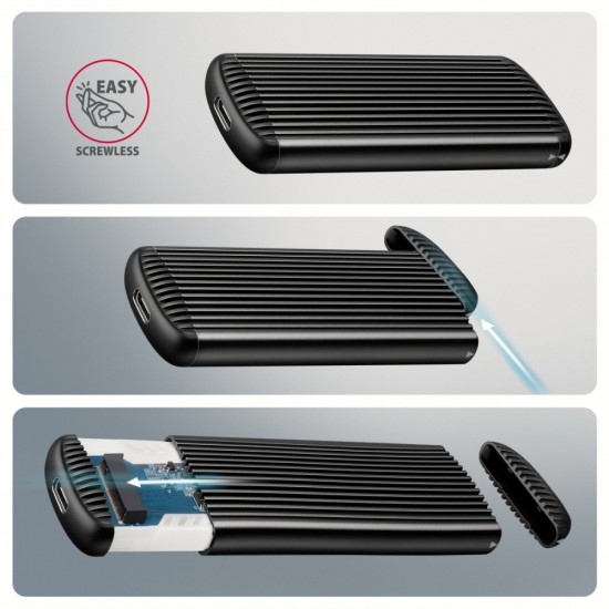 EEM2-SC Obudowa zewnętrzna aluminiowa bezśrubowa USB-C 3.2 Gen 2 10Gbps - M.2 NVMe SSD, długość 30 do 80 mm szary