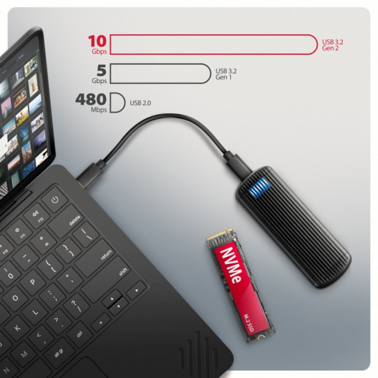 EEM2-SC Obudowa zewnętrzna aluminiowa bezśrubowa USB-C 3.2 Gen 2 10Gbps - M.2 NVMe SSD, długość 30 do 80 mm szary