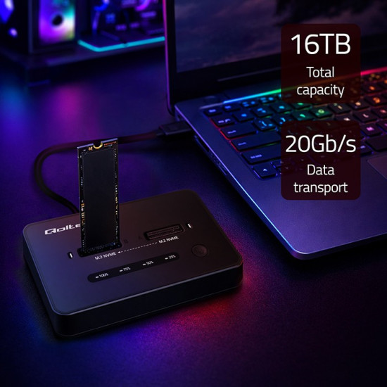 Stacja dokujšca dysków SSD M.2 NVMe | PCIe | USB-C | 20Gb/s |    DUAL 2x8TB | klonowanie offline 