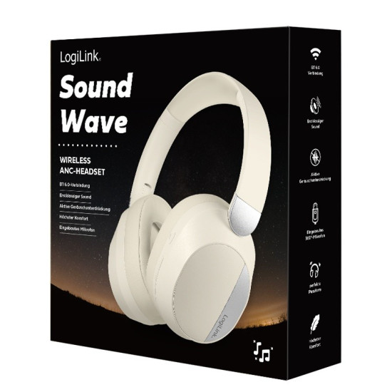 Słuchawki z mikrofonem, BT6.0, ANC, kremowe 