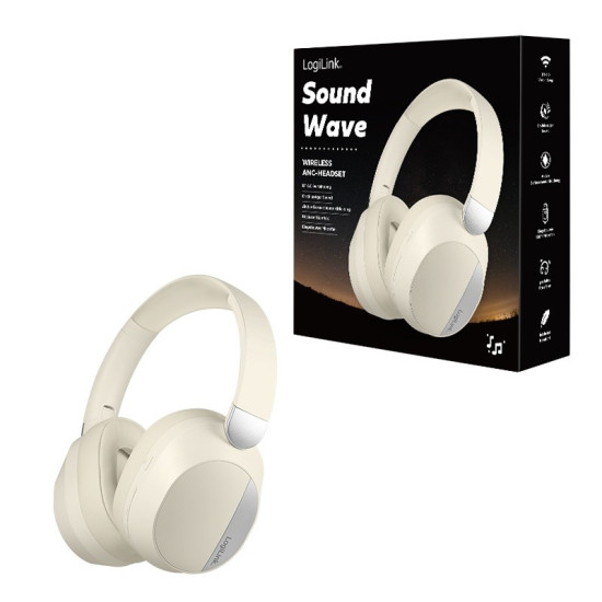 Słuchawki z mikrofonem, BT6.0, ANC, kremowe 