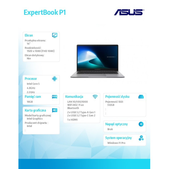 Notebook ExpertBook B1 P1403CVA-S61695X Core 5 210H 16GB/512GB/W11 Pro