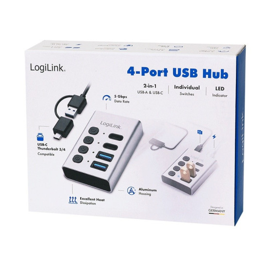 Hub 4xUSB3.2 Gen1 z przełącznikiem on/off 
