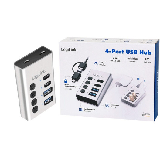 Hub 4xUSB3.2 Gen1 z przełącznikiem on/off 