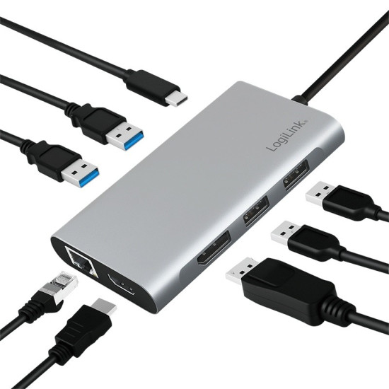 Stacja dokująca USB3.2 ,USB-C, 8-portow, PD 