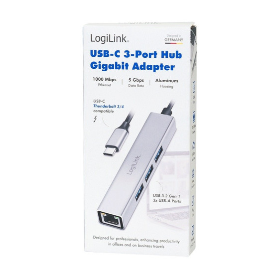 HUB USB3.2 3xUSB-A, 1x RJ45 Gigabit Ethernet 