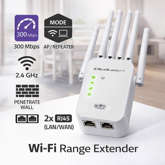 Wzmacniacz sygnału WiFi | Repeater | Access Point | 300Mb/s | 6  anten | 2xRJ45 