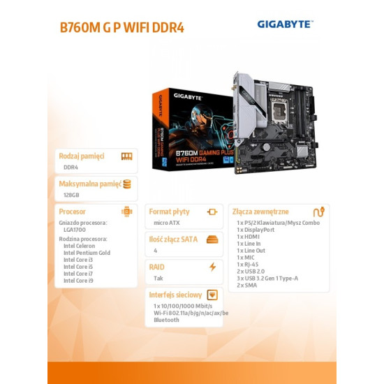 Płyta główna B760M GAMING PLUS WIFI s1700 4DDR4 DP/HDMI mATX 
