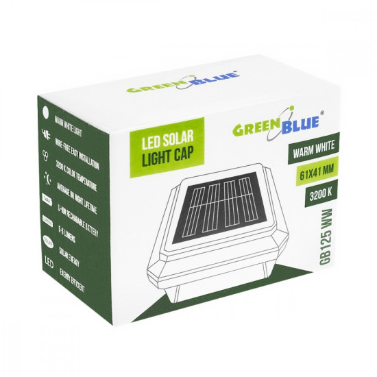 Lampa solarna LED na słupek GB125 WW 60x40mm, 3200K