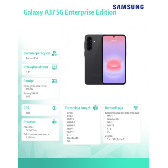 Smartfon Galaxy A37 5G 6/128GB Enterprise Edition czarny