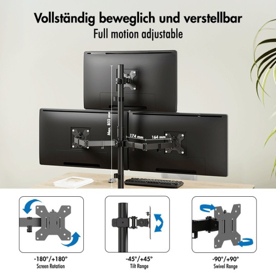 Uchwyt na 3 monitory, 17-27 cale ,max 10kg na ramie 