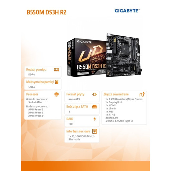 Płyta główna B550M DS3H R2 AM5 4DDR4 DP/HDMI mATX 