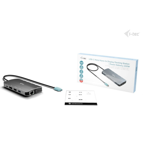 Stacja dokująca USB-C Meatl Nano 3x Display DP HDMI Power Delivery 100 W 