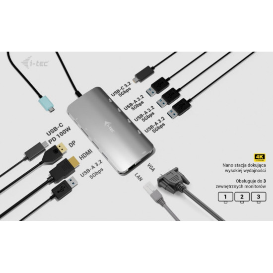 Stacja dokująca USB-C Meatl Nano 3x Display DP HDMI Power Delivery 100 W 