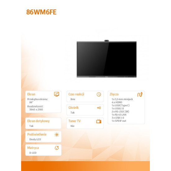 Monitor interaktywny 86WM6FE 86 cali 4K GoBoard Live Pro Advanced Interactive   Display 