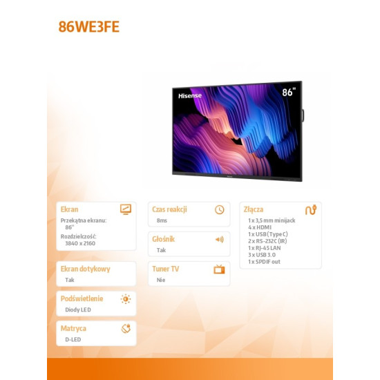 Monitor interaktywny 86WE3FE 86 cali 4K Advanced Interactive Display 