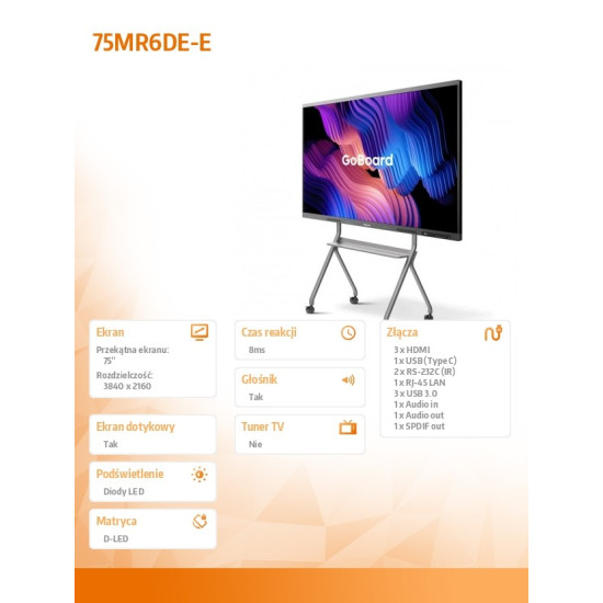 Monitor interaktywny 75MR6DE-E 75 cali 4K GoBoard Advanced Interactive Display 