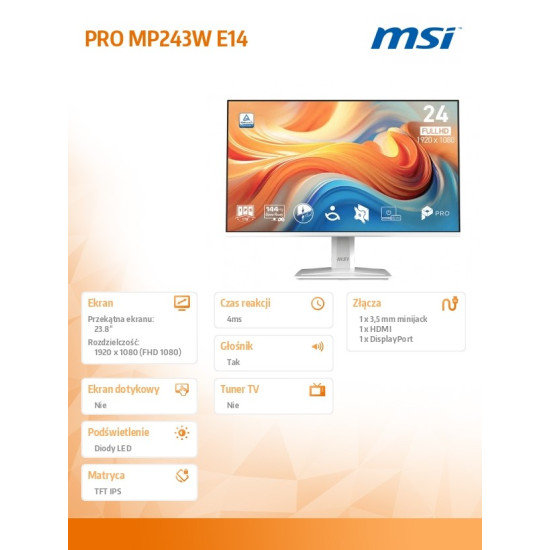 Monitor PRO MP243W E14 23.8 cala LED/FHD/FLAT/144Hz/biały