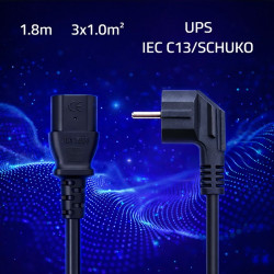 Kabel zasilający | wtyczka kątowa SCHUKO CEE 7/7 (E/F) | IEC C13 | 3x1.0mm2 | czysta miedź Cu | 1.8m 