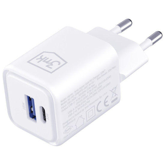Ładowarka sieciowa Hyper Charger PD 33W GaN QC4+ PPS AFC FCP SCP USB-A USB-C biała 