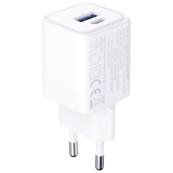 Ładowarka sieciowa Hyper Charger PD 33W GaN QC4+ PPS AFC FCP SCP USB-A USB-C biała 