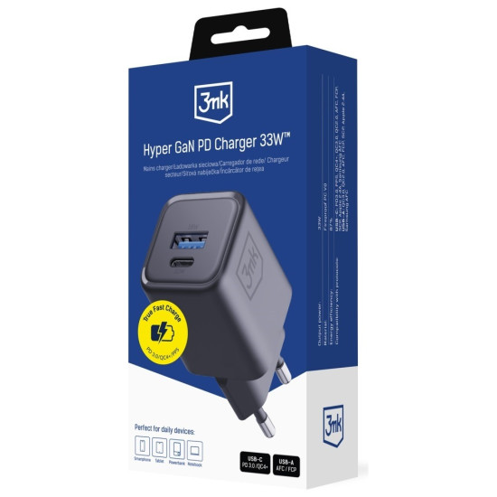 Ładowarka sieciowa Hyper Charger PD 33W GaN QC4+ PPS AFC FCP SCP USB-A USB-C czarna 