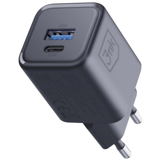 Ładowarka sieciowa Hyper Charger PD 33W GaN QC4+ PPS AFC FCP SCP USB-A USB-C czarna 