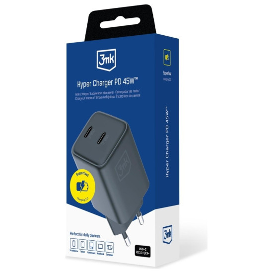 Ładowarka sieciowa Hyper Charger PD 45W GaN QC4+ PPS 2C czarna 