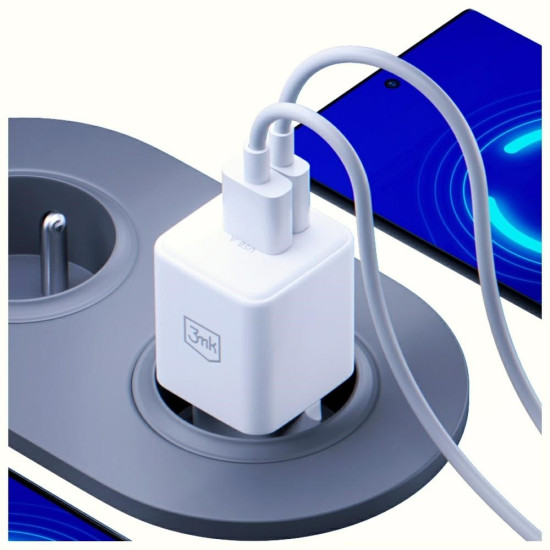 Ładowarka sieciowa Hyper GaN 20W 1xUSB-A 1xUSB-C PD QC4+ biała 