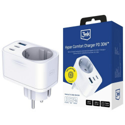 Adapter sieciowy Hyper Charger 30W 1xUSB-A 2xUSB-C 1x Schuko PD  QC 3.0 białt 