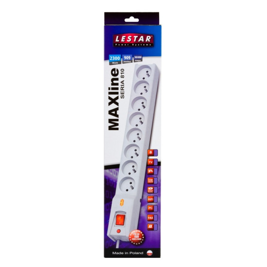 Listwa przeciwprzepięciowa LX 810, 1L, 5,0m, szara