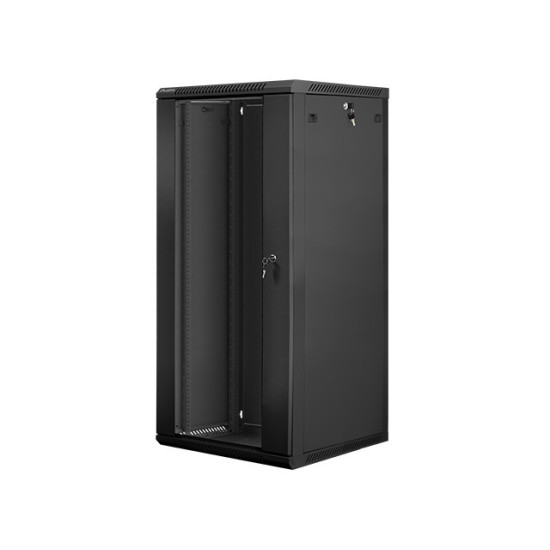 Szafa instalacyjna wisząca 19' 27U 600X600mm czarna (drzwi      szklane)
