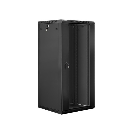 Szafa instalacyjna wisząca 19' 27U 600X600mm czarna (drzwi      szklane)
