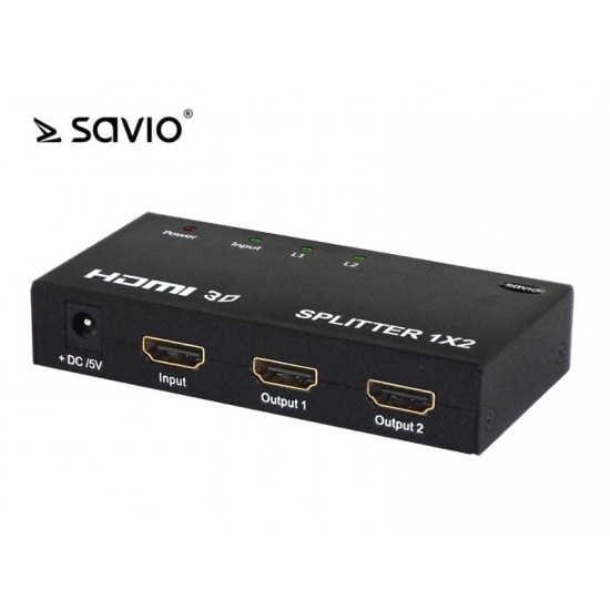 SAVIO CL-42 Splitter HDMI na 2 odbiorniki, Full HD, funkcja wzmacniacza, pudełko